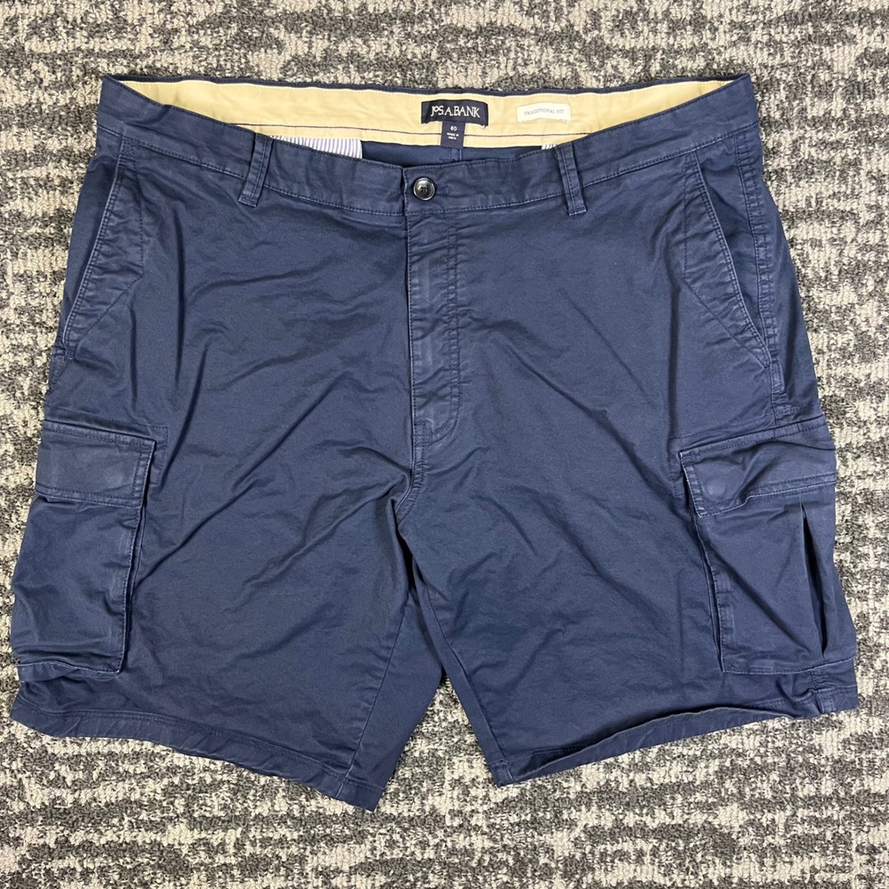 Jos A Bank Cargo Shorts Mens 40 Navy Blue Traditional Fit Cotton Stretch Utility
